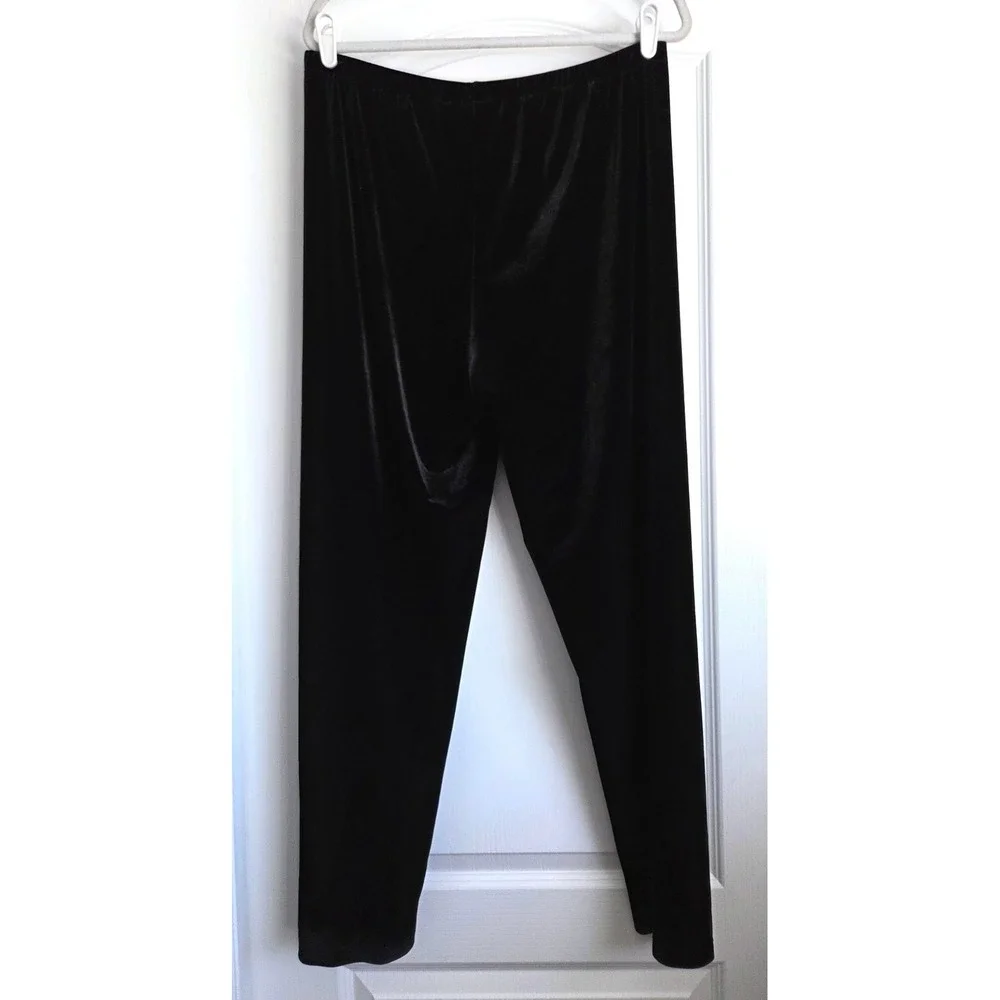 VTG Chicos Private Edition Black Velvet Wide Straight Leg Pants Stretch Size 2/L - Picture 2 of 4